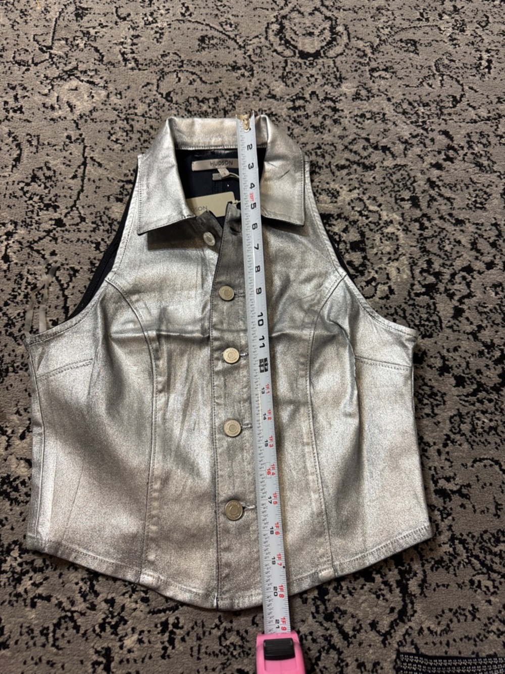 Hudson Metallic Silver Button-Front halter Vest - Picture 4 of 7